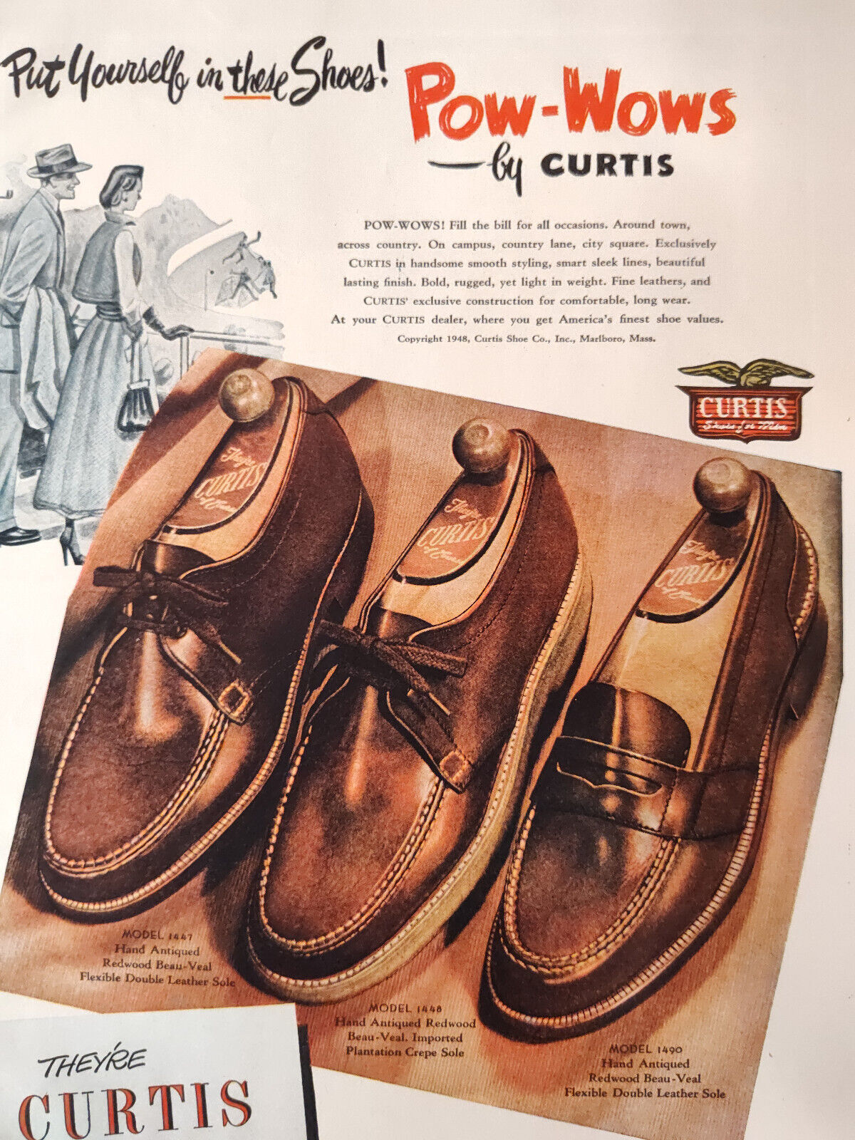 1949 Original Esquire Art Ad Advertisements CURTIS Shoes Old Crow Whiskey