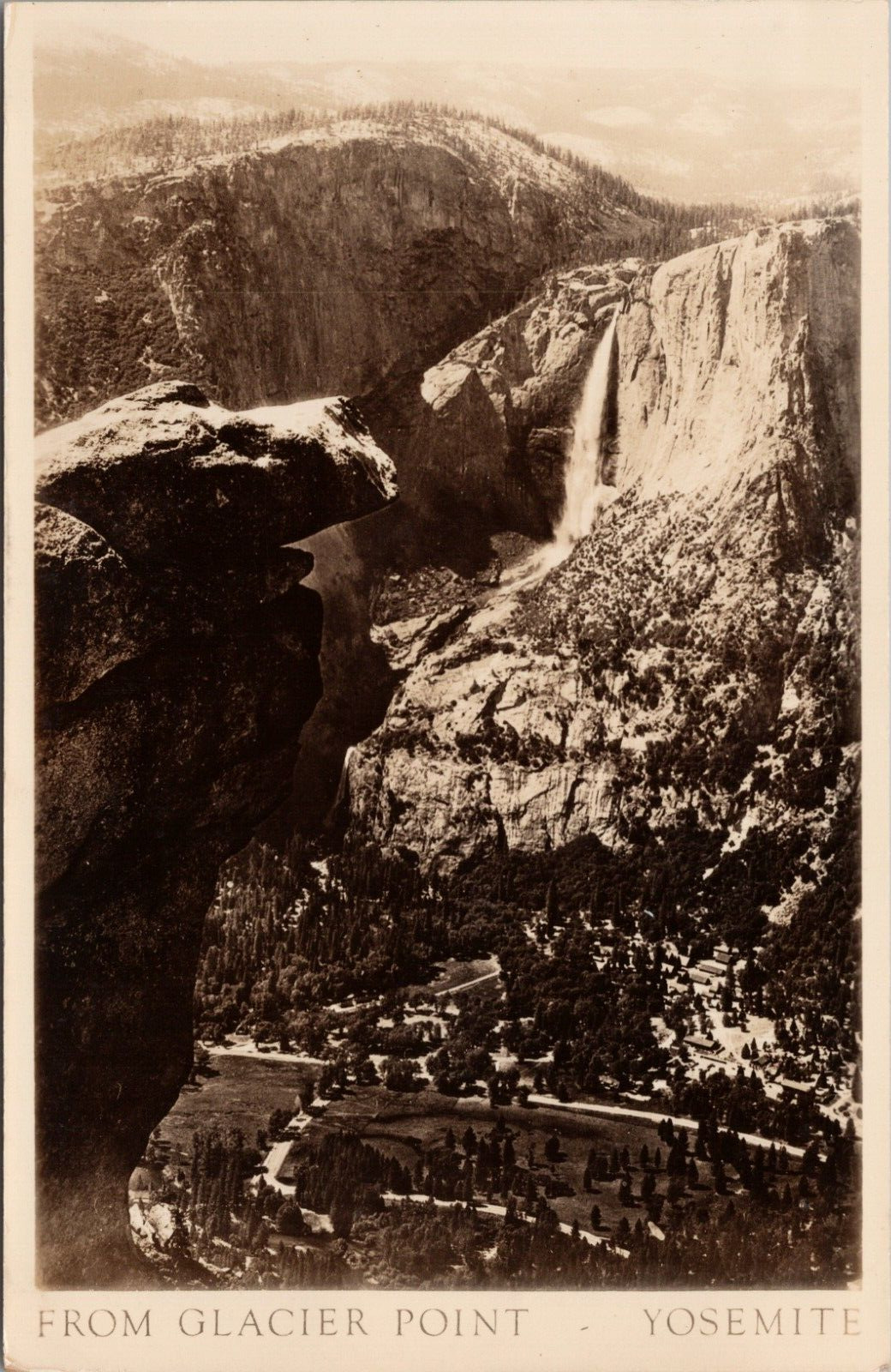 CALIFORNIA ~ Yosemite ~ Aerial View From Glacier Point c.1938 RPPC Postcard 