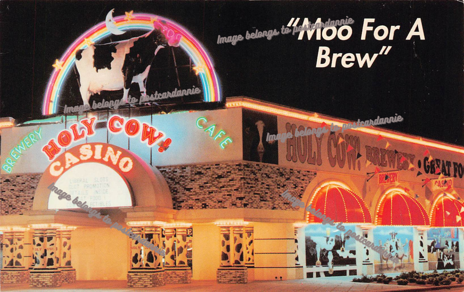 Las Vegas NV Nevada Holy Cow Casino Brewery Foxy\'s Firehouse Vtg Postcard B66