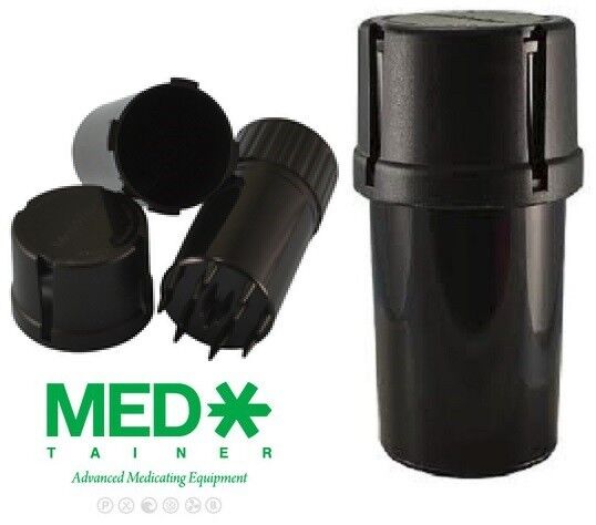 ONE of BLACK MEDTAINER Storage Containers w/ Built-In Grinder Air & Water Tight