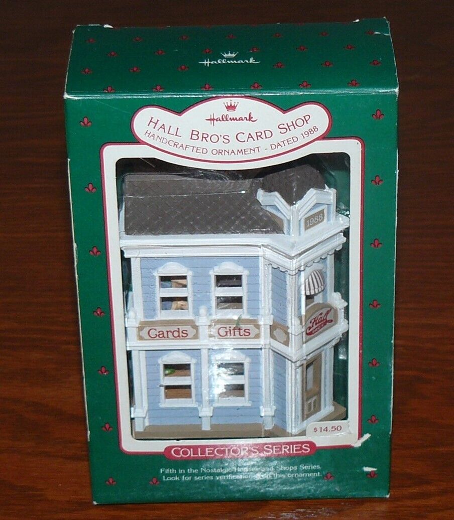 1988 Hallmark Ornament Nostalgic Houses and Shops #5 Hall Bro\'s Card Shop NOS
