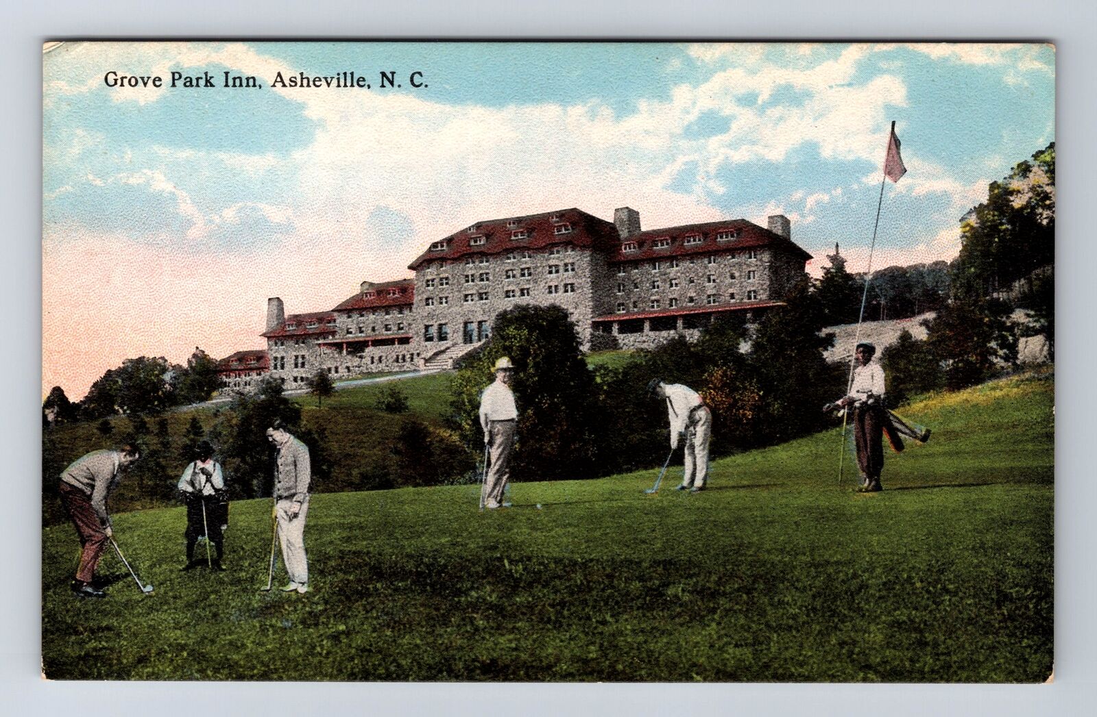 Asheville NC-North Carolina Golfing At Grove Park Inn, Antique, Vintage Postcard