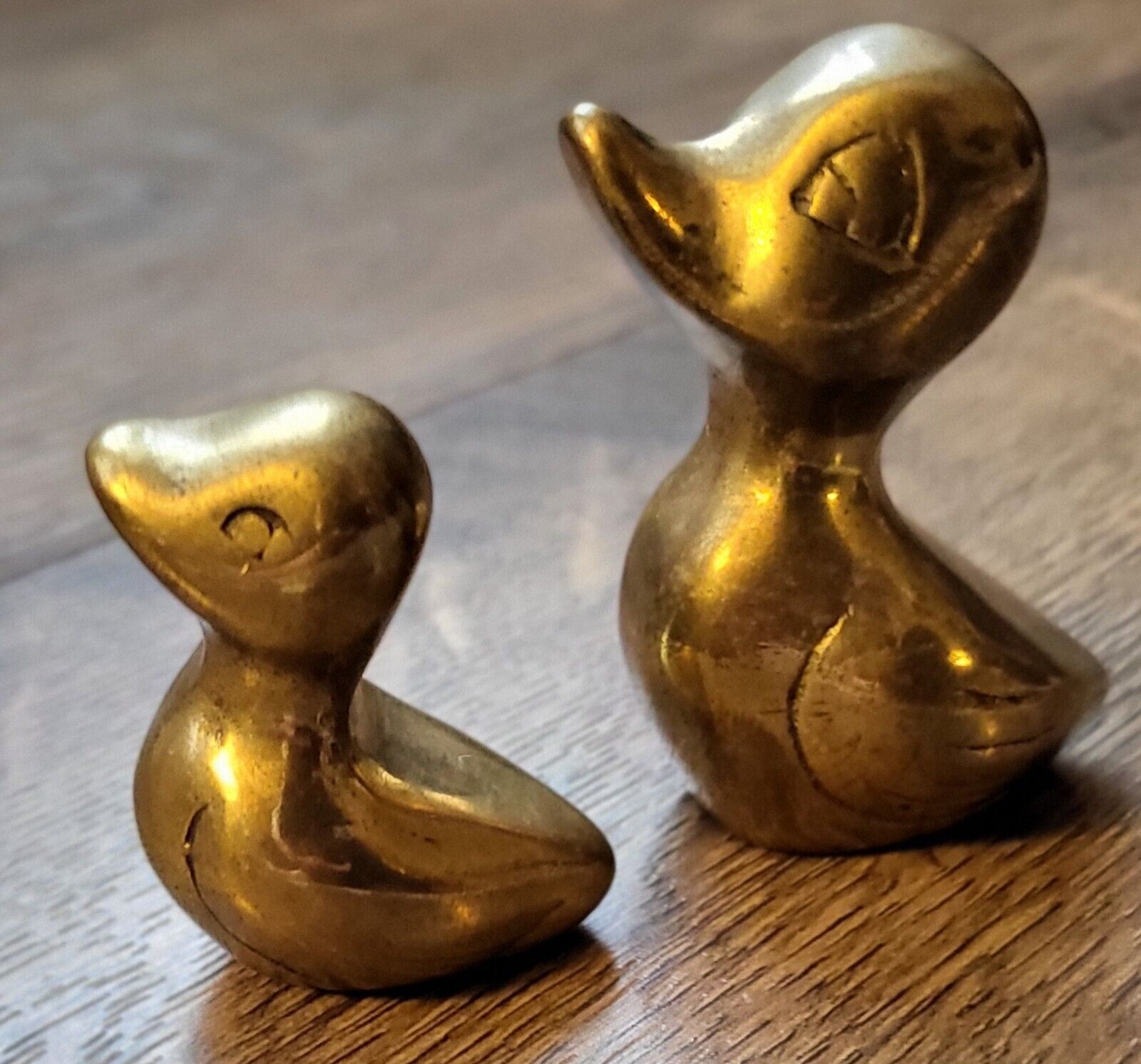2 Pc. | Solid Brass | Duck & Duckling Pair | 2” & 1.5” Figurines | Vintage