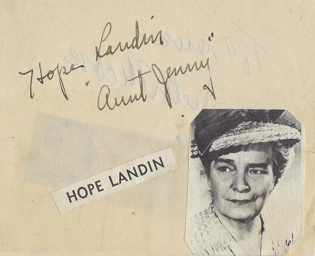Character Actress HOPE LANDIN Signed Page - I REMEMBER MAMA - HANGMEN ALSO DIE