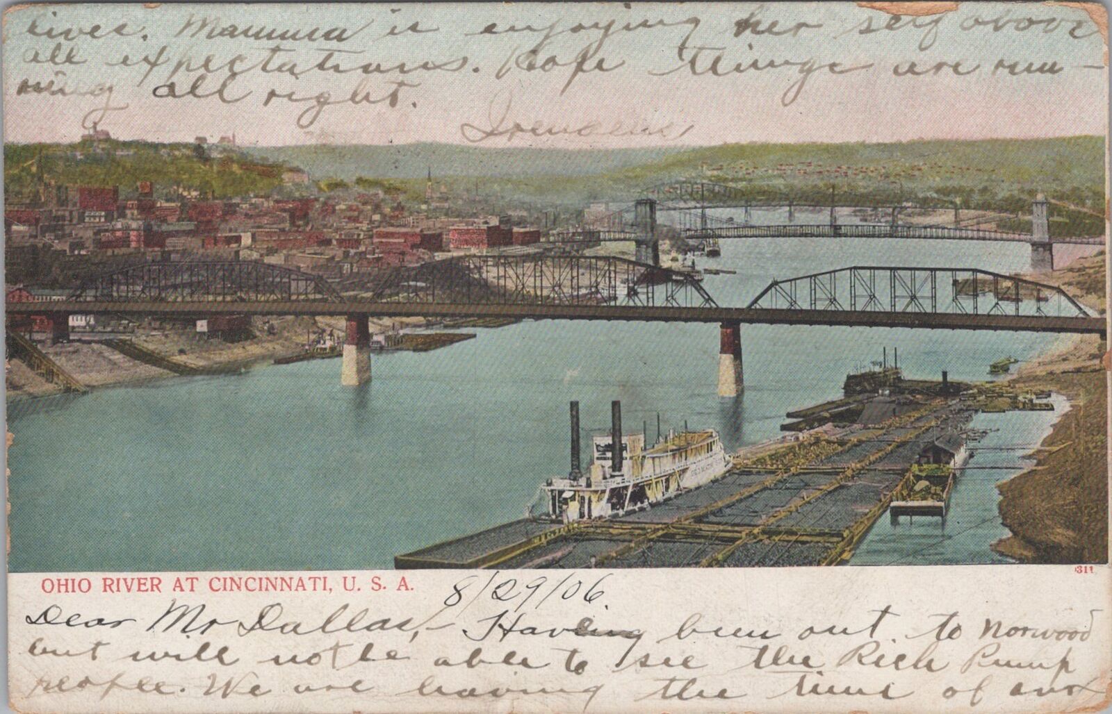 Ohio River Bridge at Cincinnati 1906 Postcard