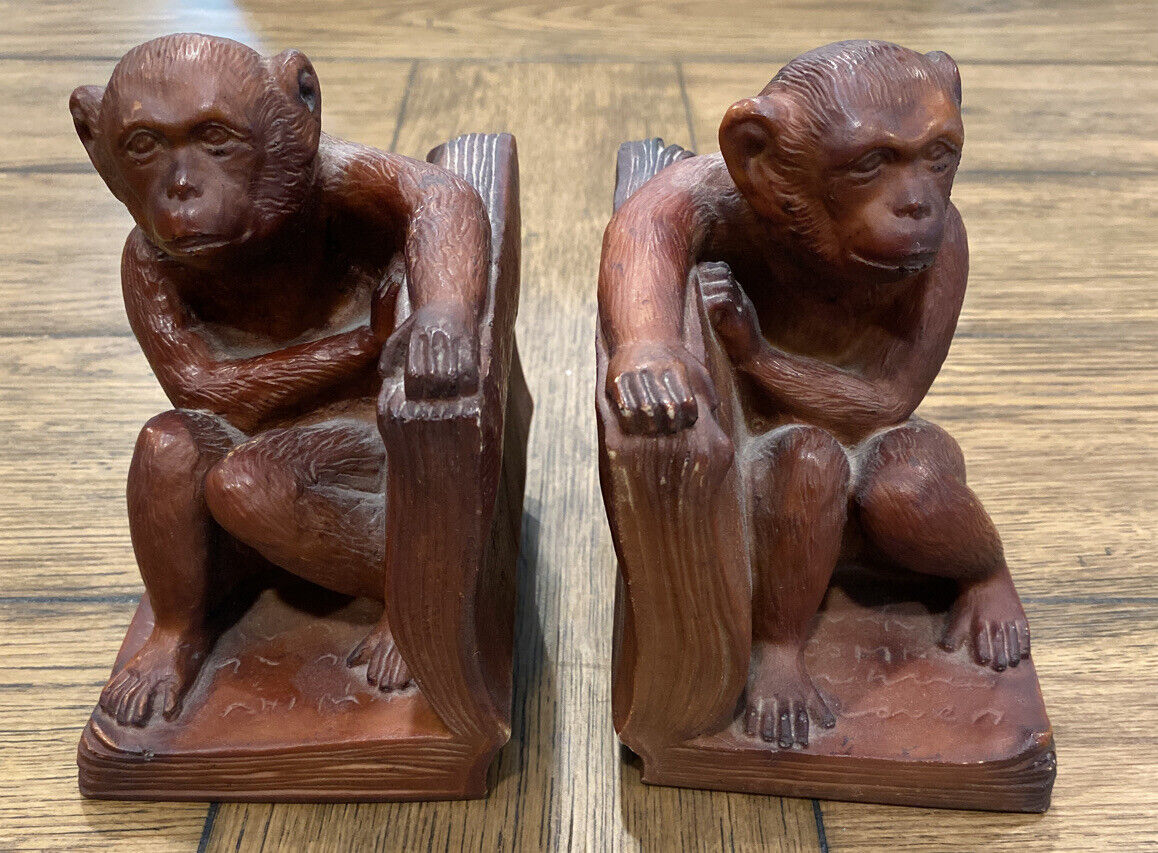 MONKEY BOOKENDS HEAVY BROWN RESIN 5.5X5X3.5” ANDREA BY SADEK