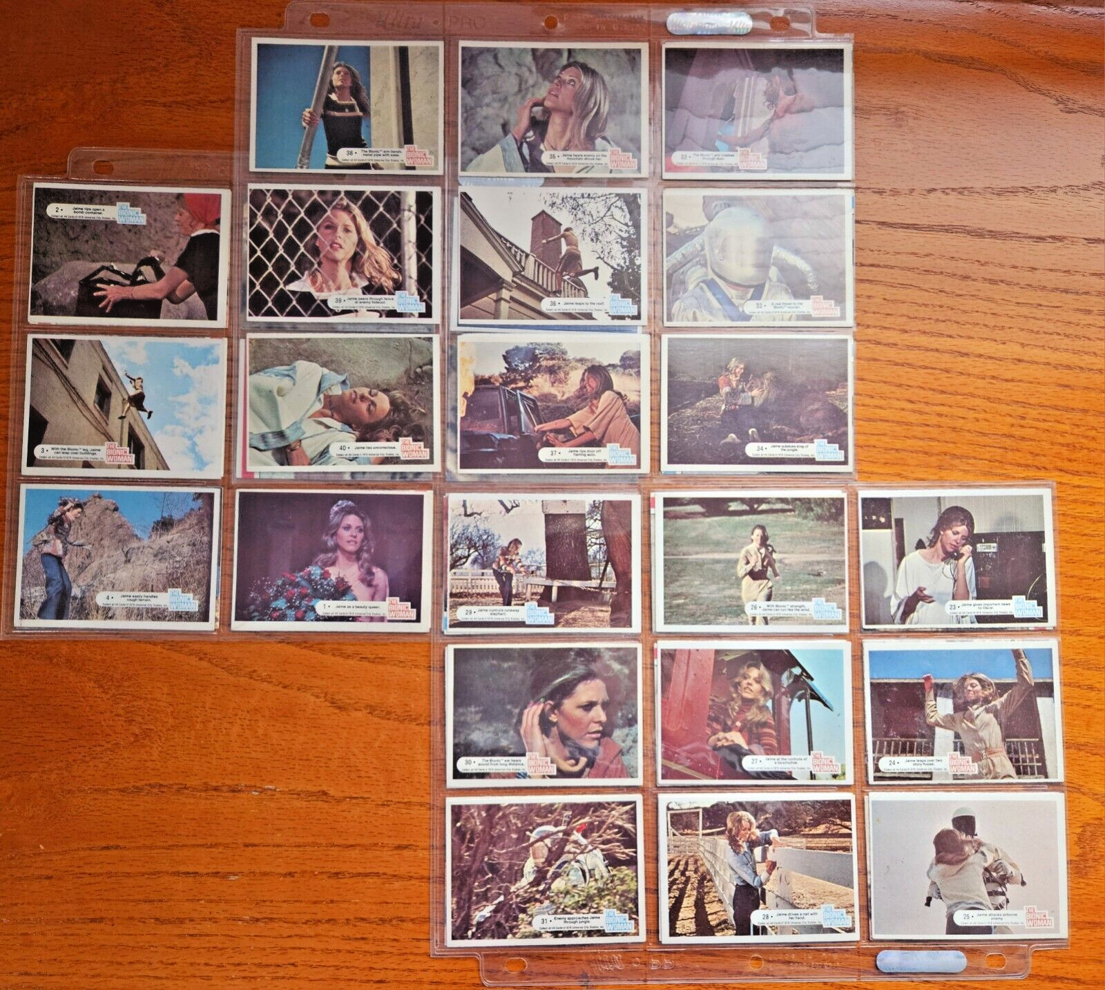 1976 DONRUSS BIONIC WOMAN COMPLETE 44-CARD SET, GREAT CONDITION IN TOP LOADERS