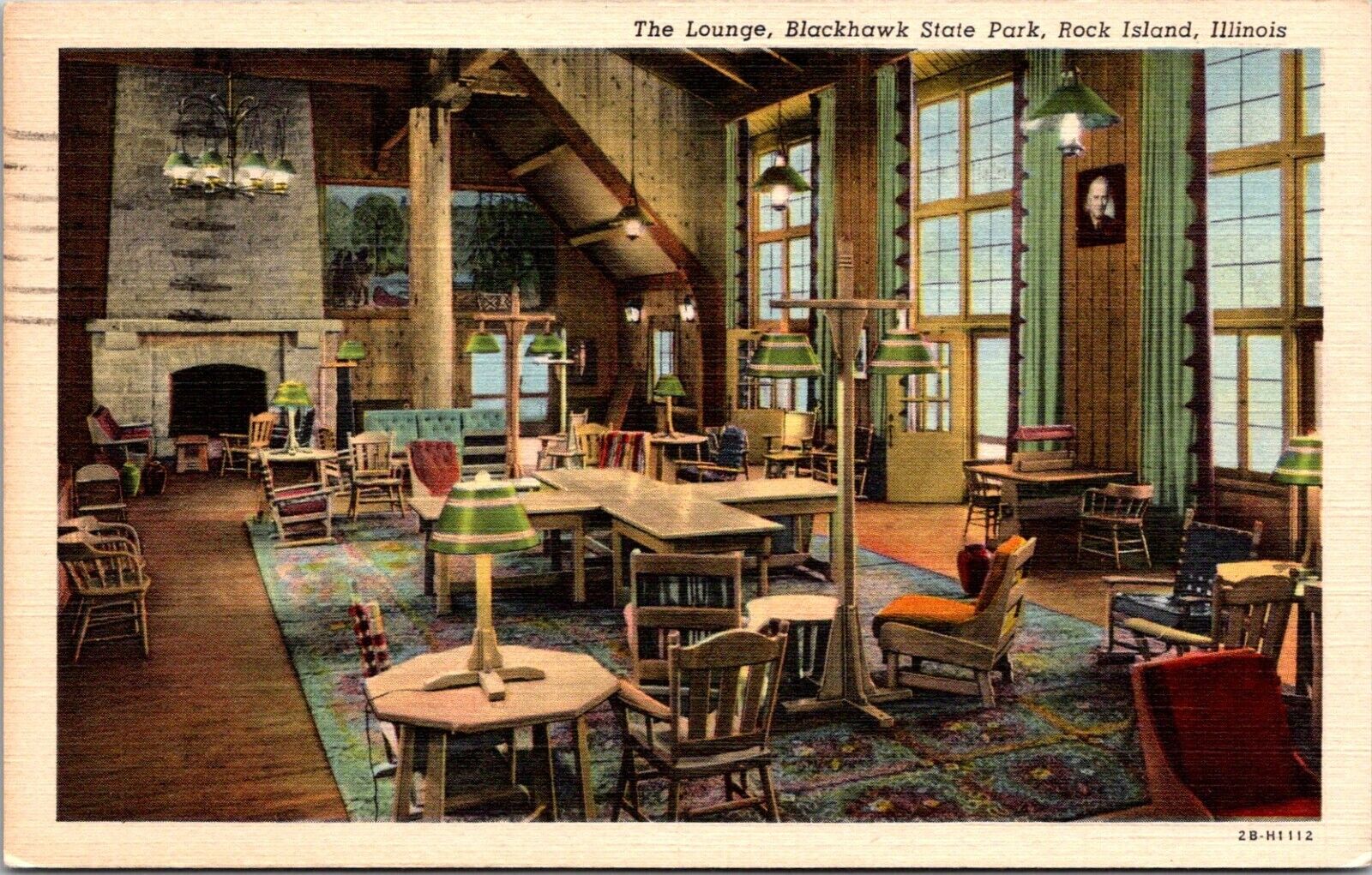 The Lounge Blackhawk State Park Rock Island Illinois Linen Postcard