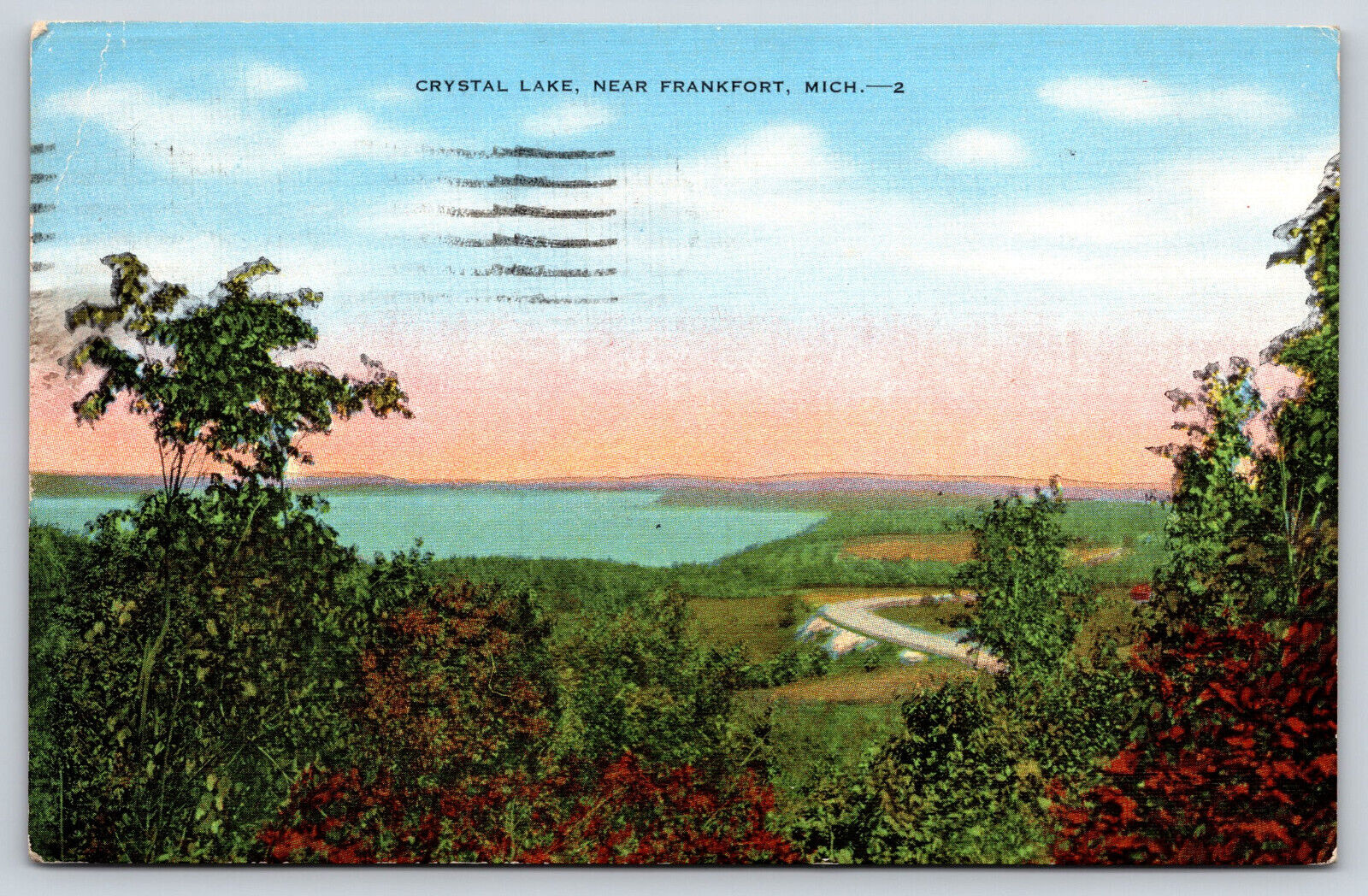 Frankfort, MI-Michigan, Crystal Lake, Landscape, Vintage Linen Antique Postcard