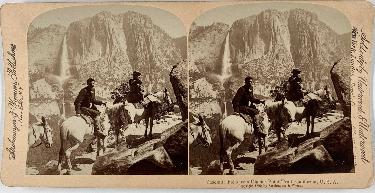Underwood, Stereo, USA, California, Yosemite falls from glacier point trail Vint