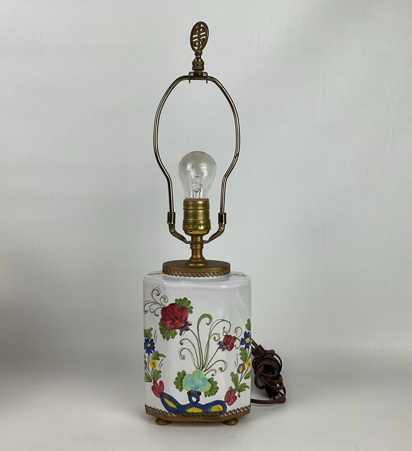 Vintage Italian Floral Hand Painted Lamp Ceramic Canister Gold Trim