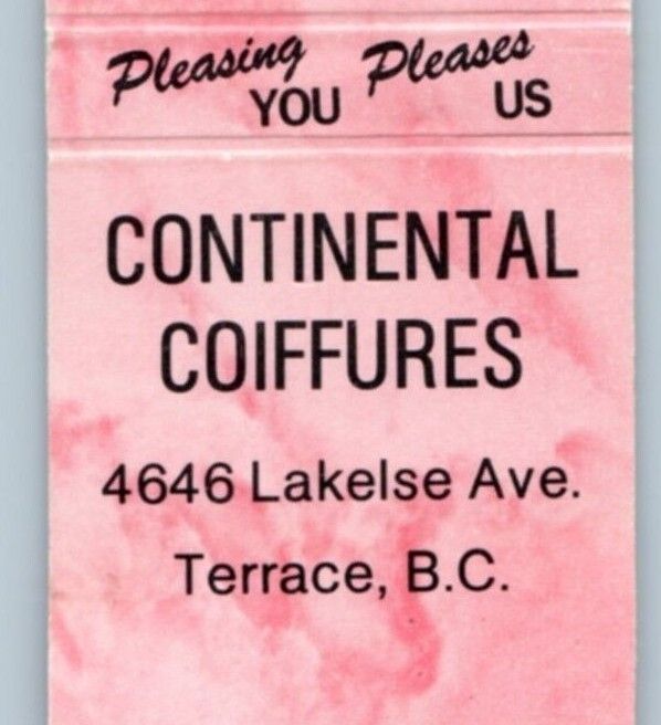 Continental Coiffures Unisex Hair Styling Matchbook Cover MBC1Q Terrace BC