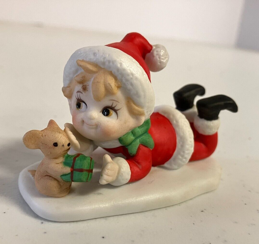 RARE 1985 Geo Z. Lefton Hand Painted Christmas Elf with Dog/present #5129    F