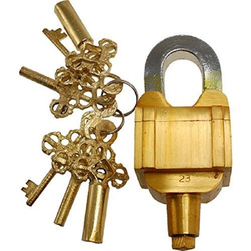 Home Garden Lock Functional Brass Square Tricky Lock Puzzle Padlock with 6 Keys