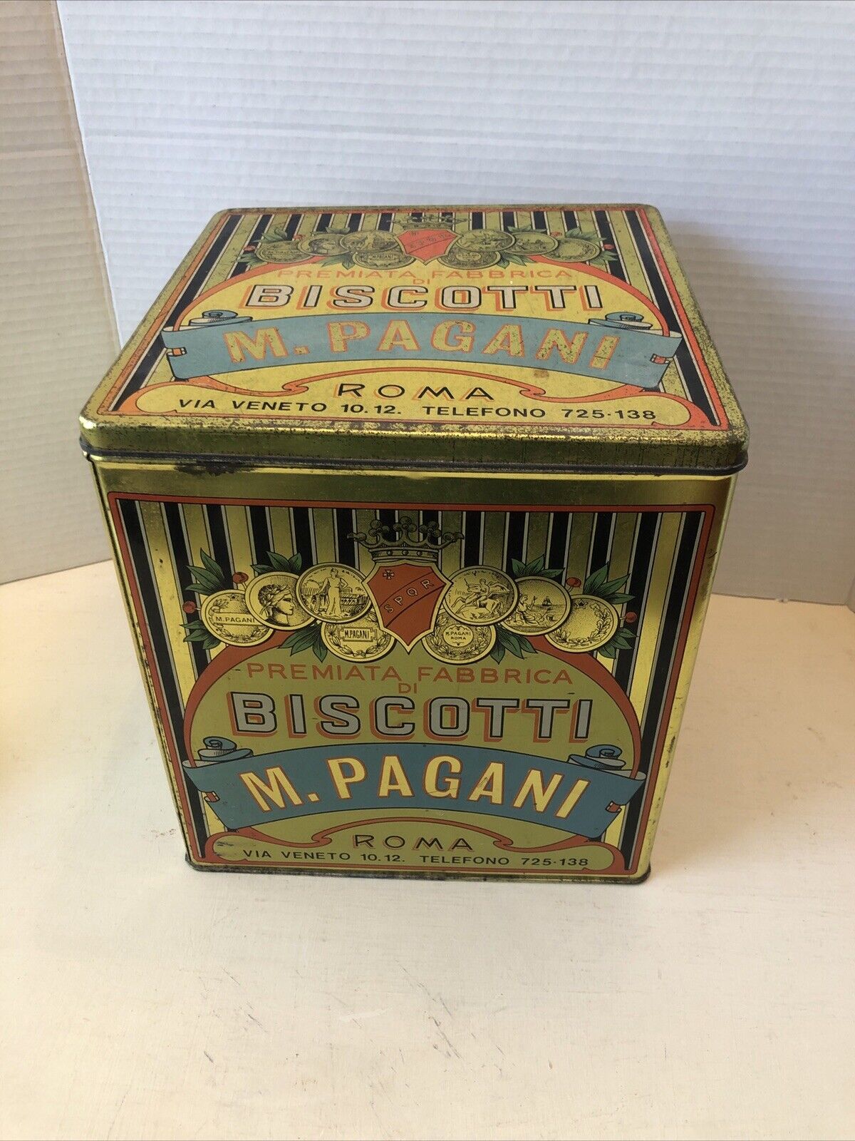 Vintage Italian Biscotti Tin- M. Pagani- Advertising Store Display ITALY Litho￼￼