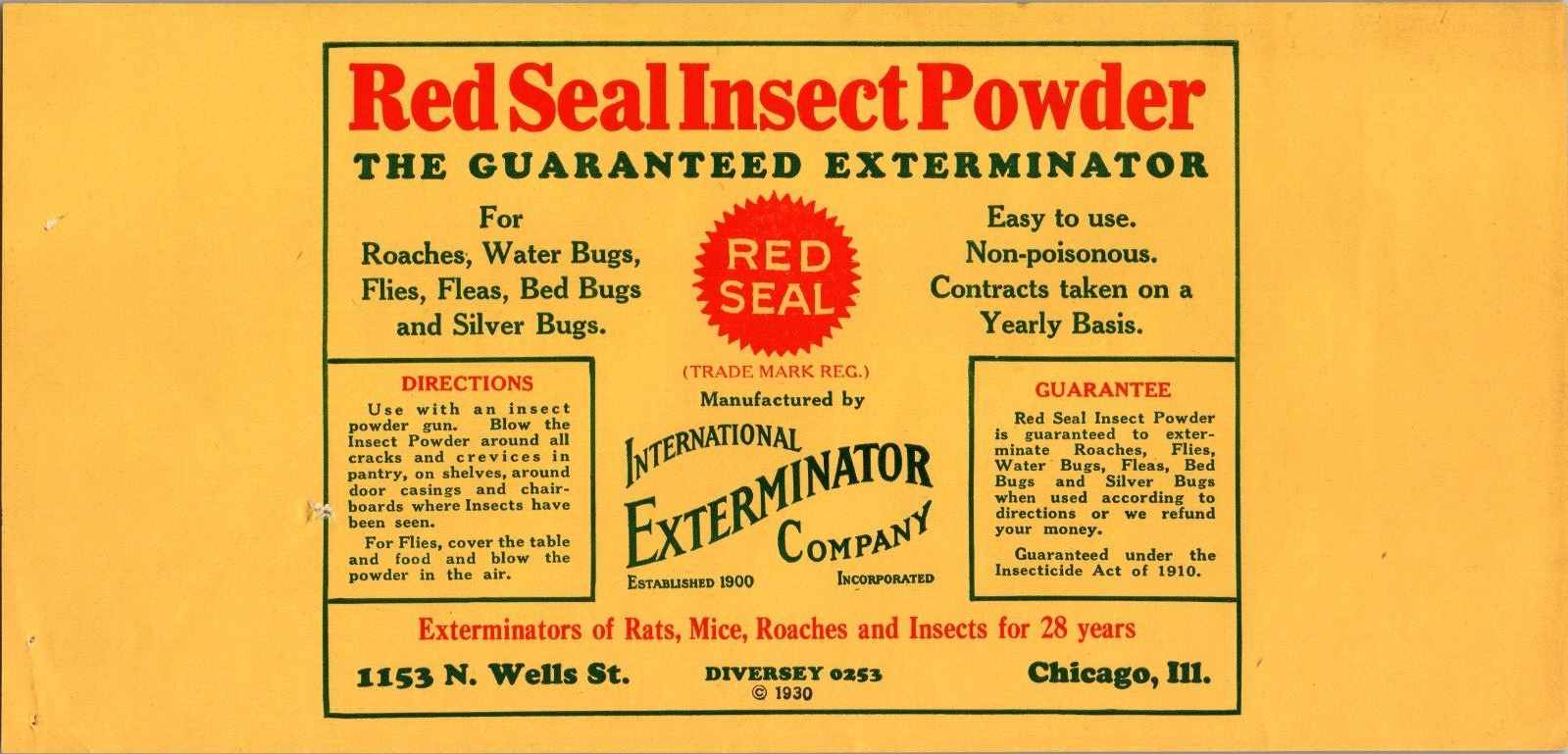 Vintage Package Label Red Seal Pest Control Poison 1930s Scarce