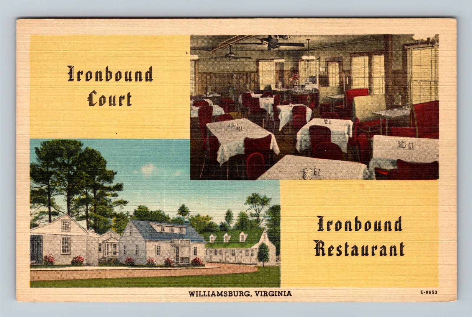 Williamsburg VA-Virginia Ironbound Court Ironbound Restaurant Vintage Postcard