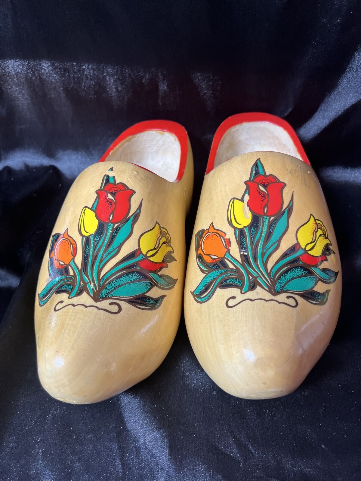 Vintage Authentic Dutch Holland Wooden Clogs Shoes Handpainted. Flowers Roses
