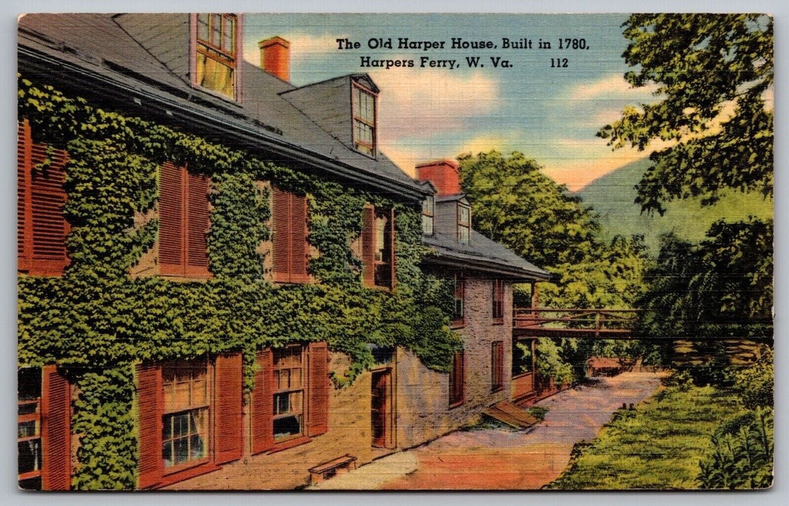 Old Harper House Harpers Ferry West Virginia Historic Linen Mountain Postcard