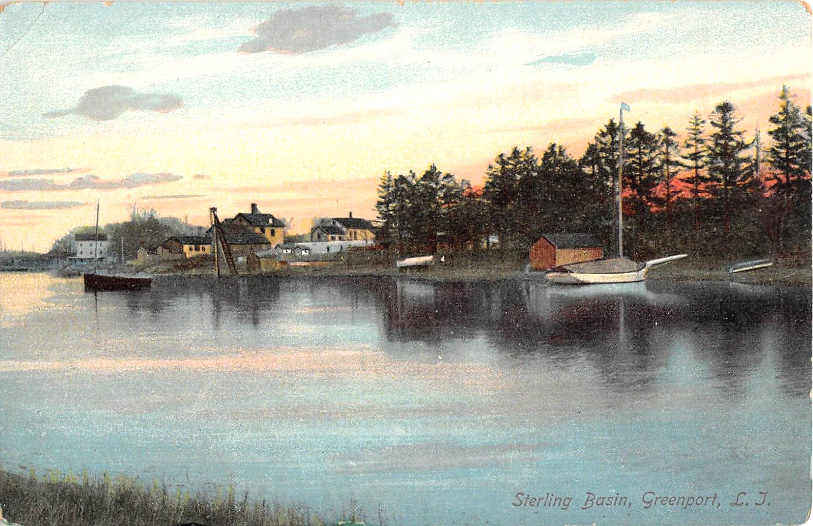 1907 Distant Homes Sterling Basin Greenport LI NY post card