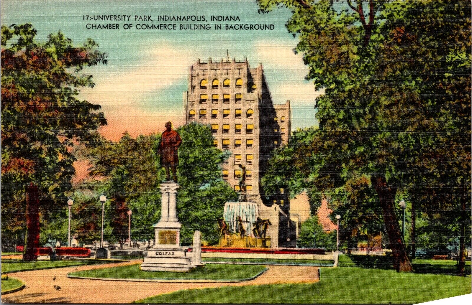 Indianapolis University Park Chamber Commerce Building Linen VTG Postcard 10E