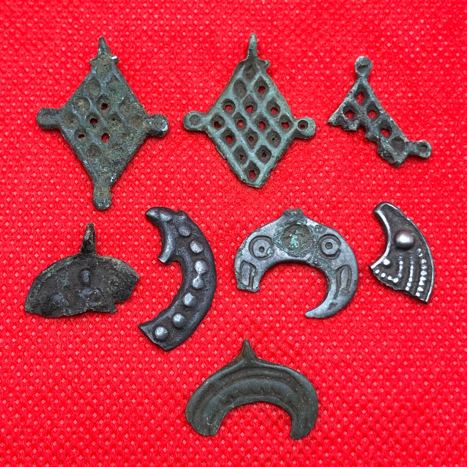 Rare Antique Bronze Amulets Moon Pendants with Viking cross 8-10 century Ancient