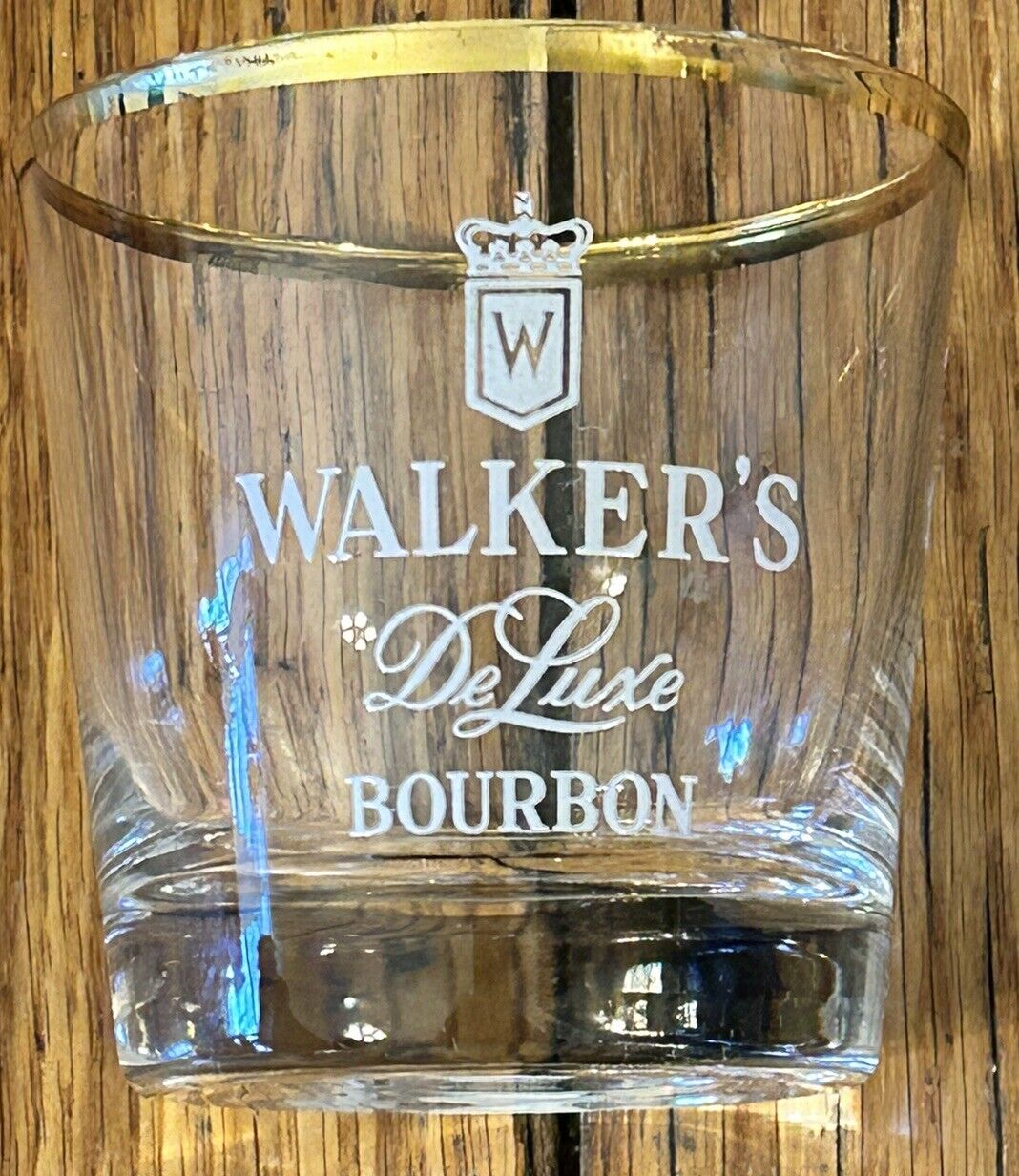 Vintage Walker\'s Deluxe Bourbon 22kt Gold Rimmed Glass