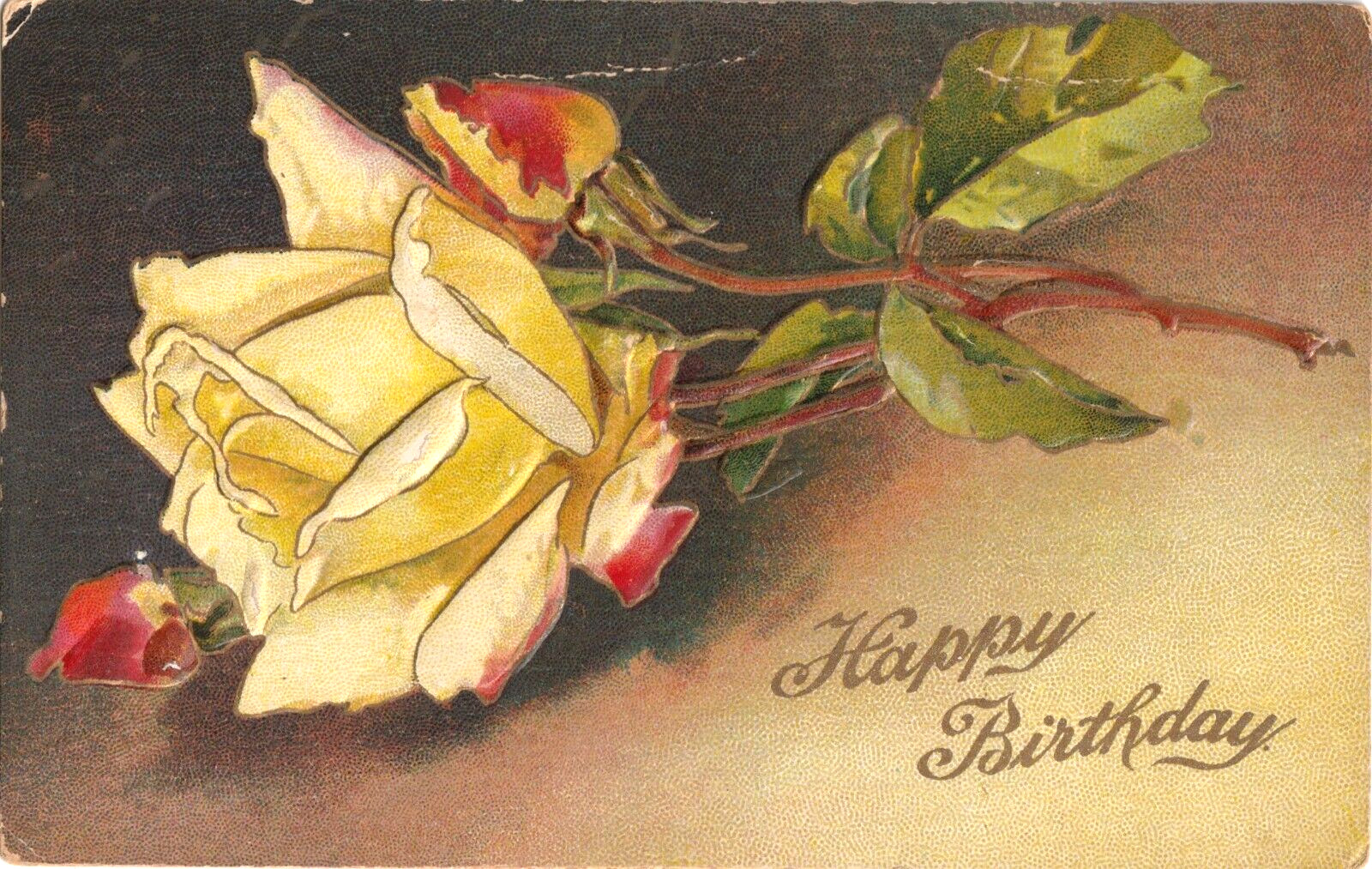 Happy Birthday-Rose-embossed Diamond Series antique postcard