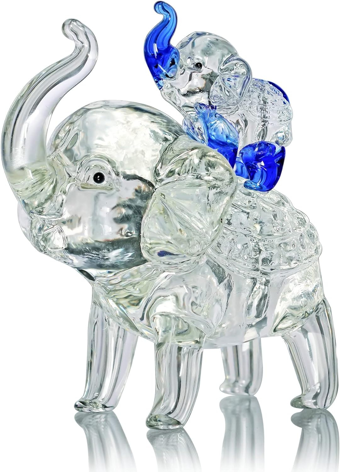 Crystal Elephant Figurines Mother Son Glass Elephants with Trunk up Crystal Anim