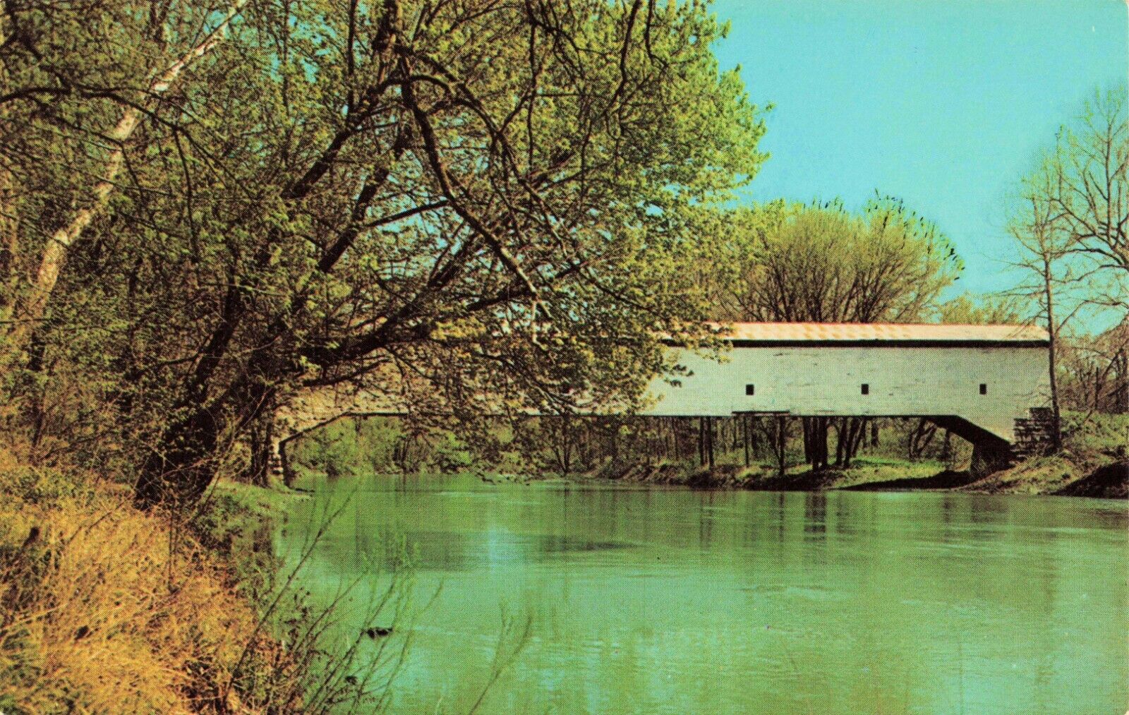 Postcard Jackson Bridge Sugar Creek Turkey Run State Park Indiana IN Vintage