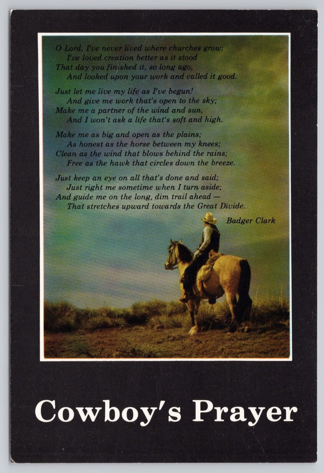 Wyoming, Cowboys Prayer by Badger Clark, Vintage Postcard