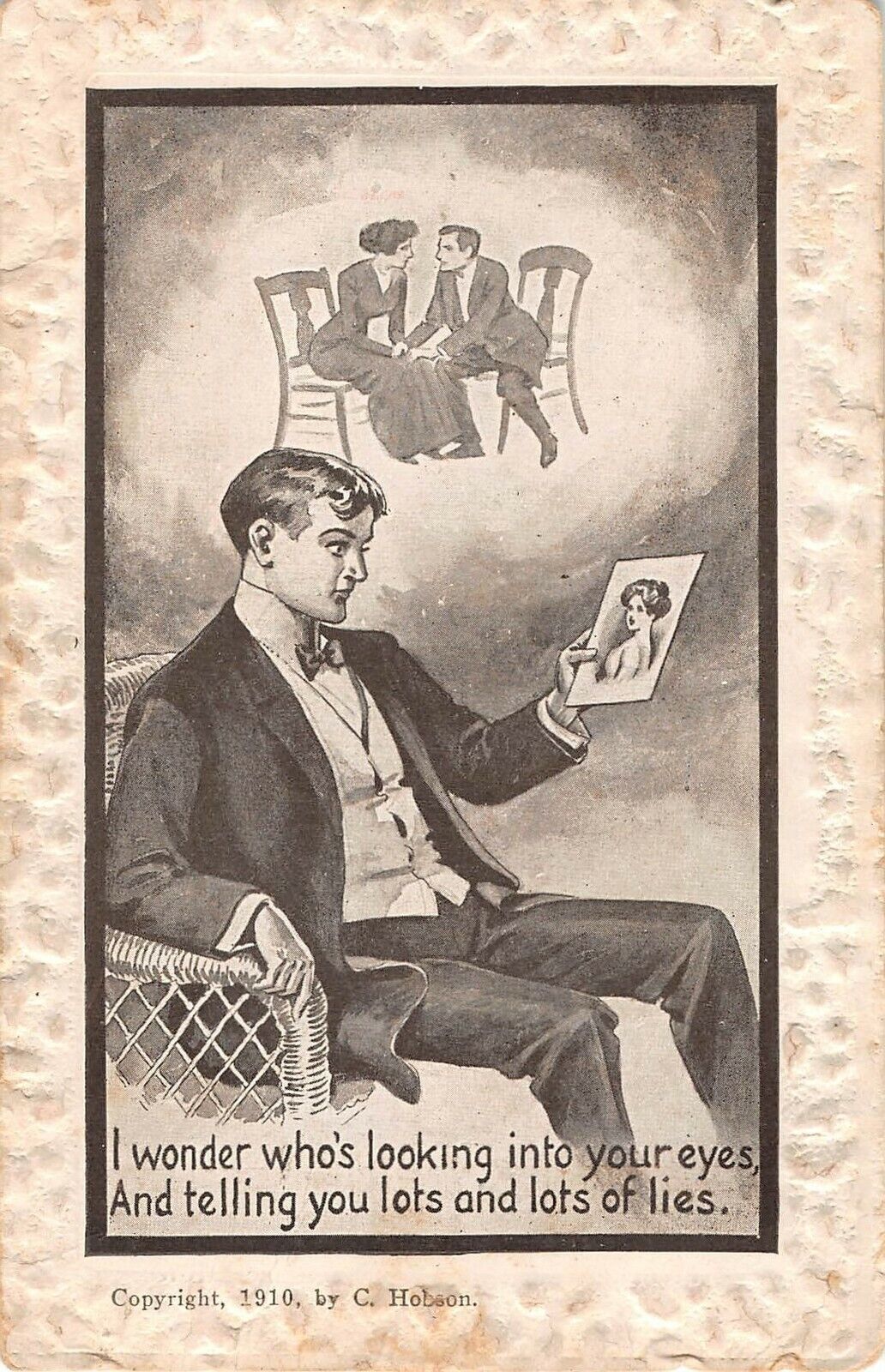 Embossed Borders By Man Imaging His Girl With Some Other Man-1912 Postcard-M295