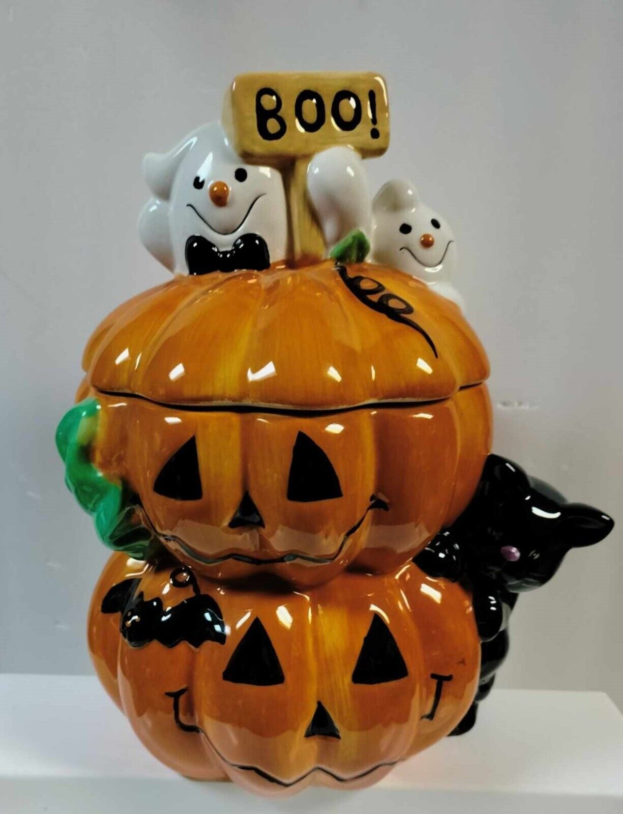 David\'s Halloween Cookie Jar Ghost Boo Lid, Black Cat Pumpkin - 12\