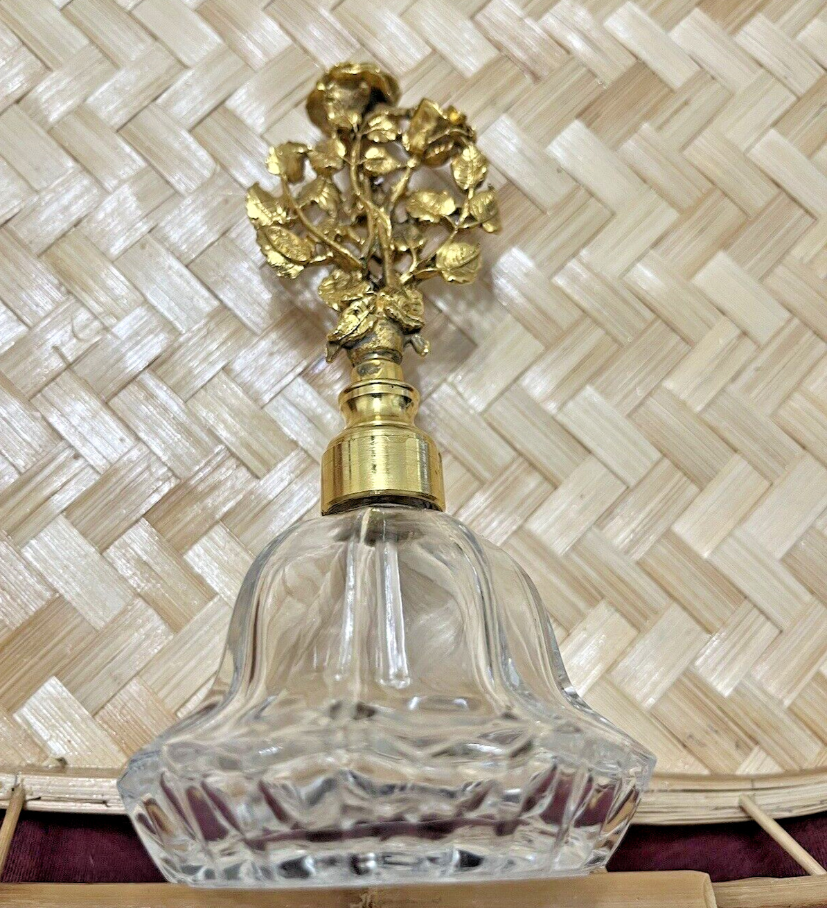 Vintage Matson Gold Ormolu Floral-Rrose Glass Perfume Bottle with Dauber 6.5\