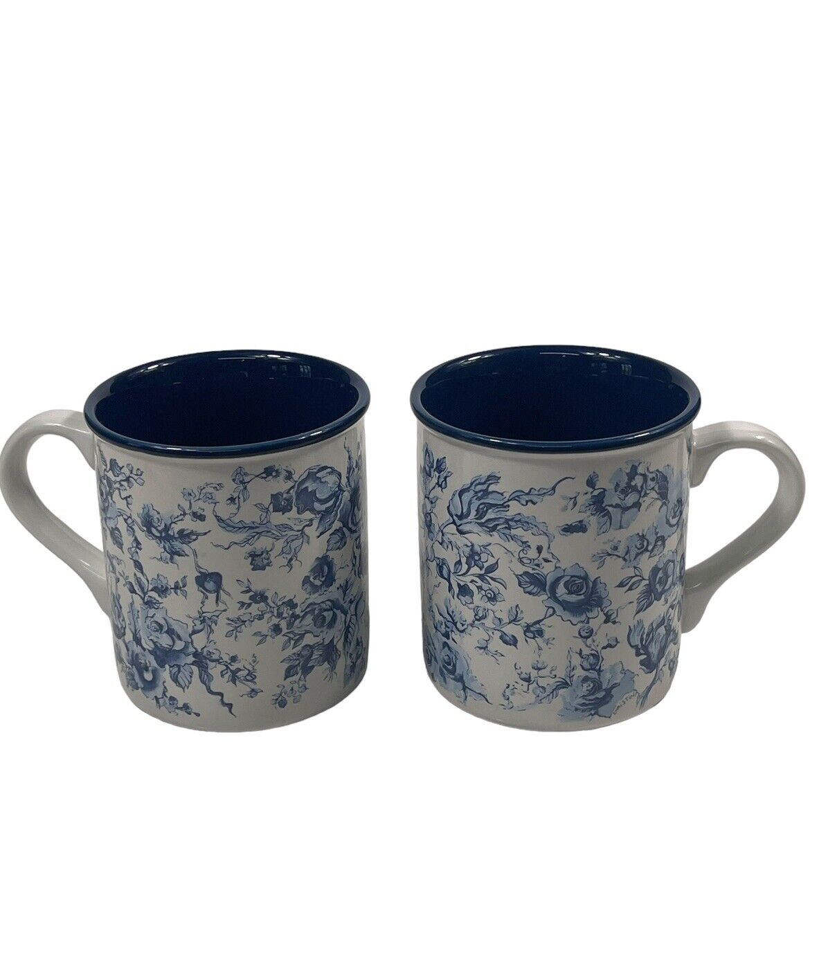 Two Vintage Potpourri Press Windsor Coffee Cups Mugs Blue Flowers 1988