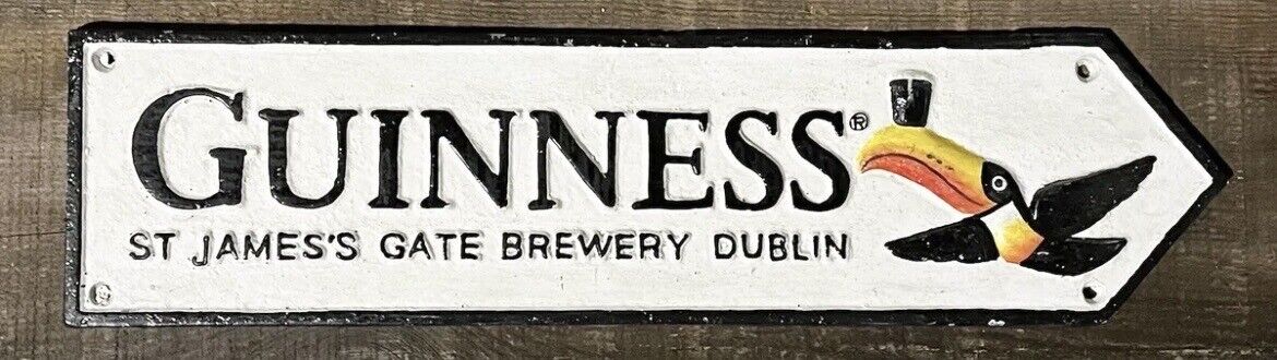 GUINNESS, St. James Gate Distillery, Dublin, Cast Iron Arrow Beer Sign, 4” x 15”