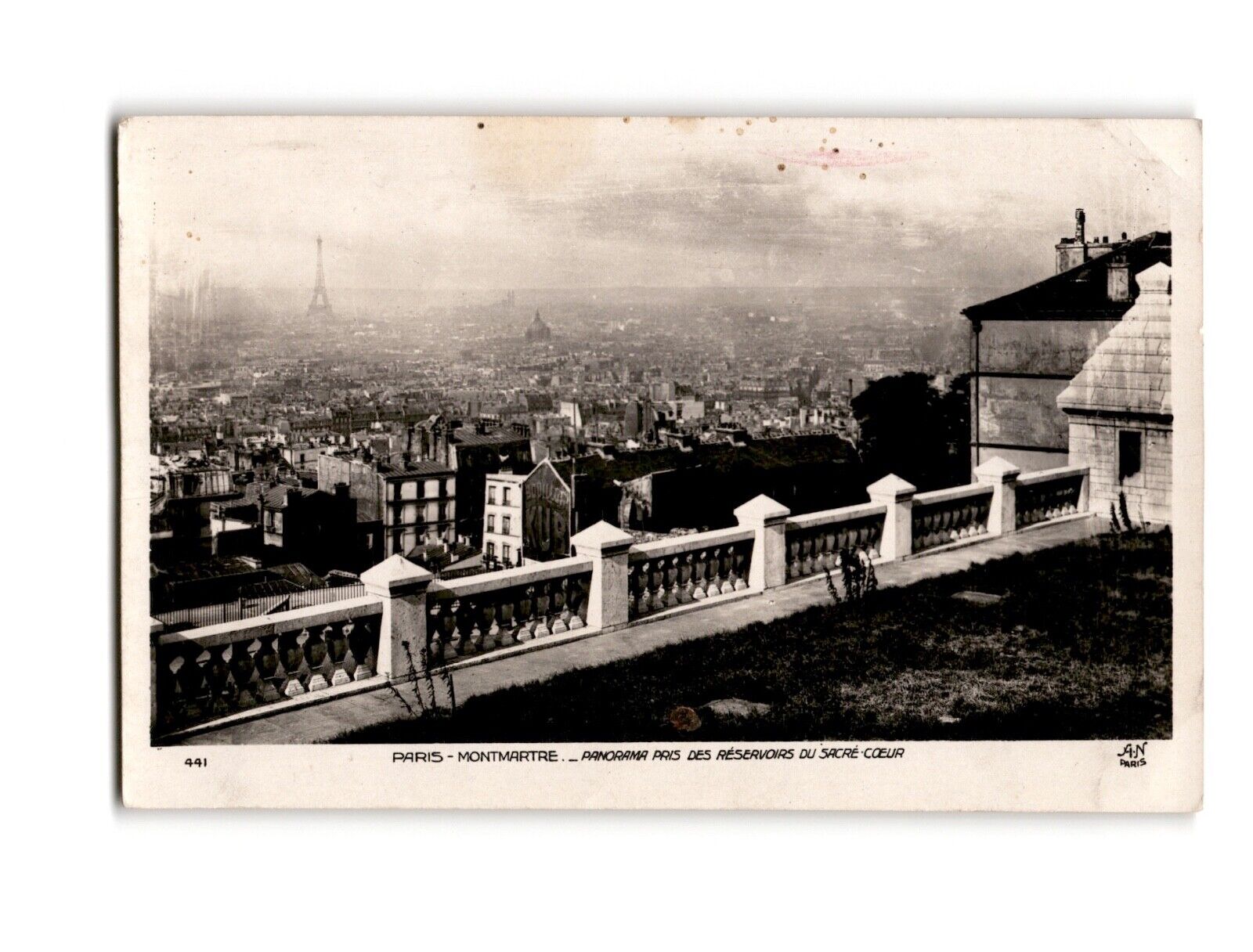RPPC Vintage Paris, France Montmartre Postcard - Panorama, Eiffel Tower