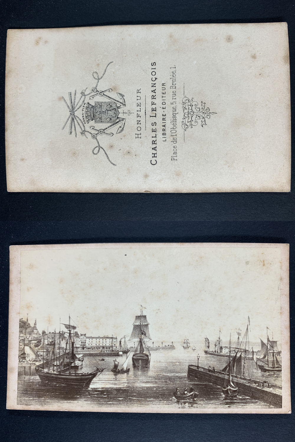 Charles Lefrançois, France, Honfleur, Port Panorama. Vintage CDV Albumen Prin