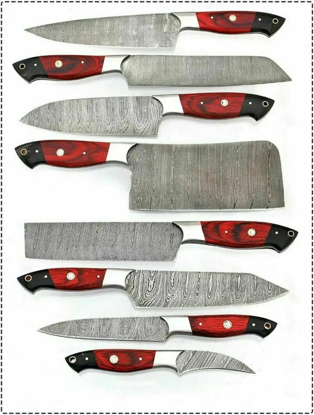 Handmade HAND FORGED DAMASCUS STEEL 9 pcs CHEF KNIFE Set Kitchen Knives