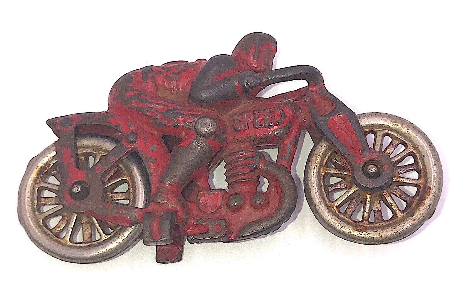 RARE 1930\'s Hubley SPEED #5 Motorcycle Racer Cast Iron NICKEL TIRES & ORIG PAINT