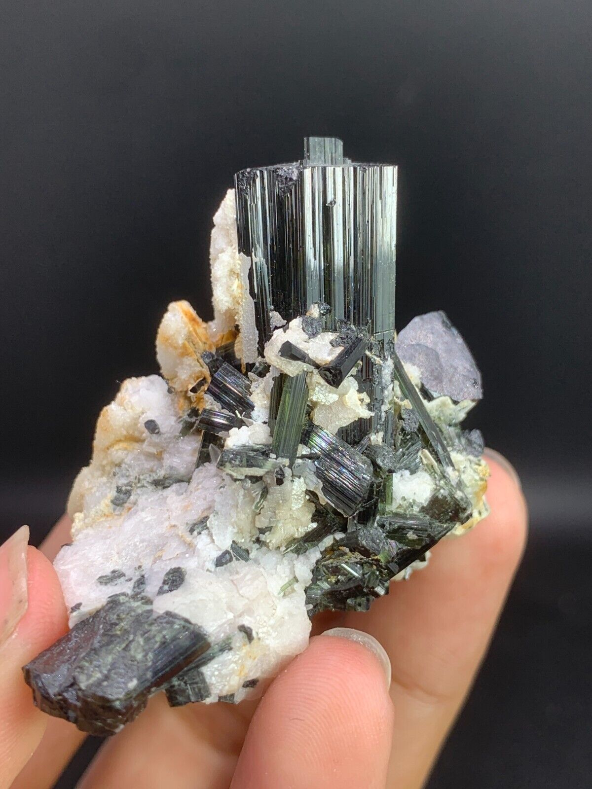 39 Gram Beautiful Terminated Natural black Tourmaline Crystal With Feldspar.