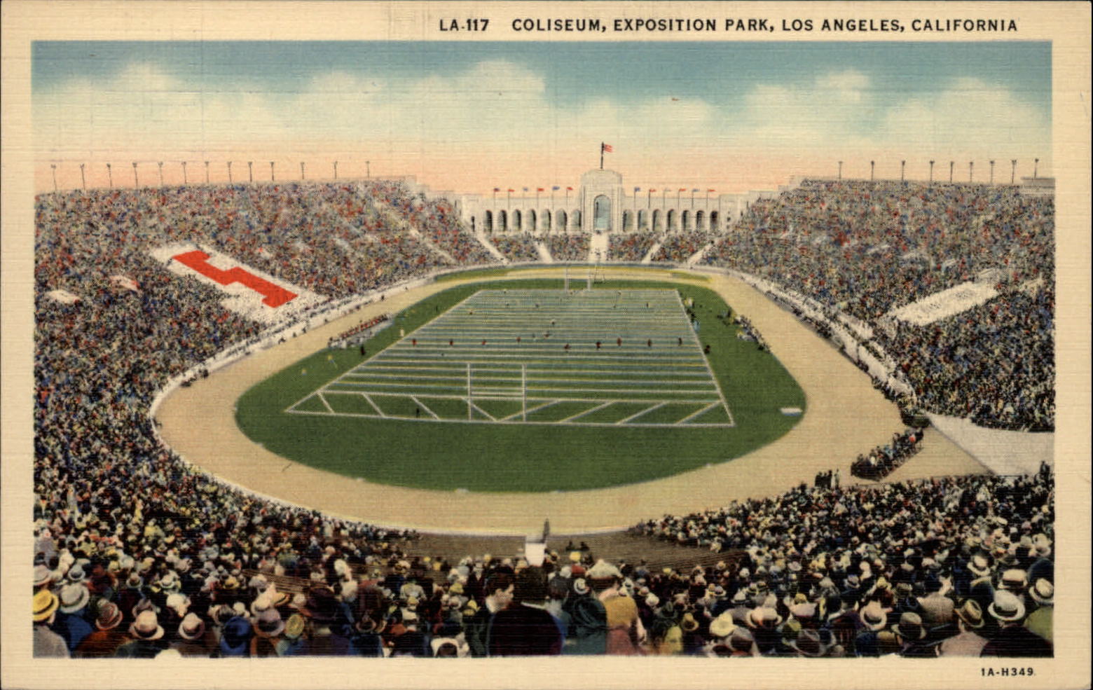 Coliseum Exposition Park Los Angeles California stadium aerial 1940s postcard