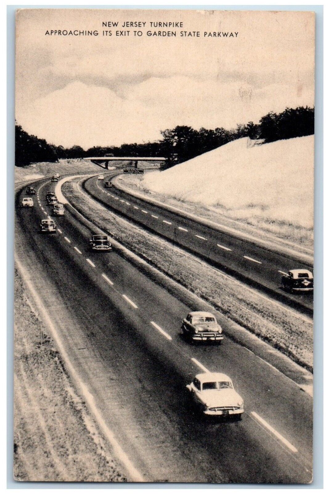 1959 New Jersey Turnpike Approaching Garden  State Parkway Paterson NJ Postcard