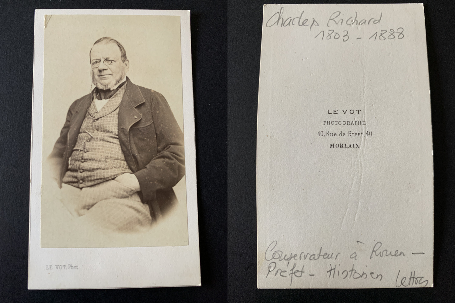 Le Vot, Morlaix, Charles Richard, Historian Vintage Albumen Print CDV. 1803_1