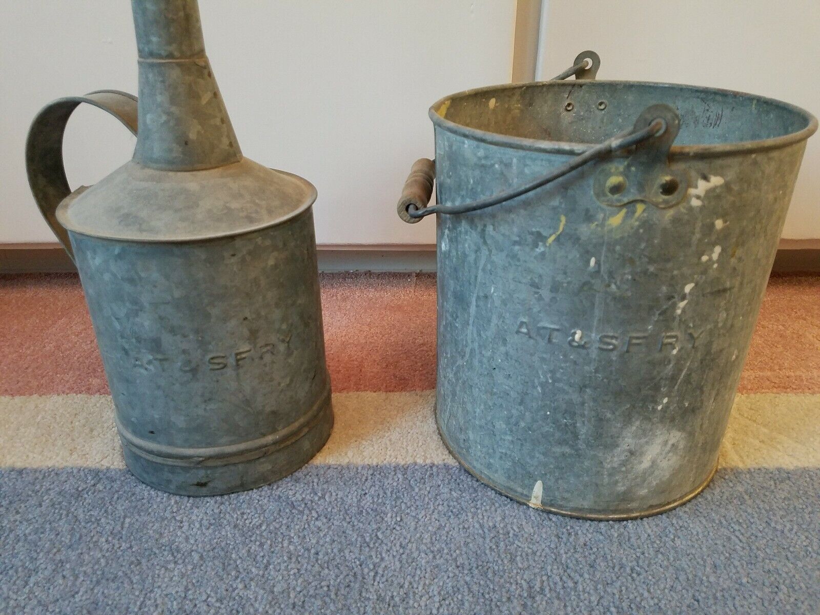 Antique Santa Fe  A.T. & S. F. Railroad Oil can and Bucket. 
