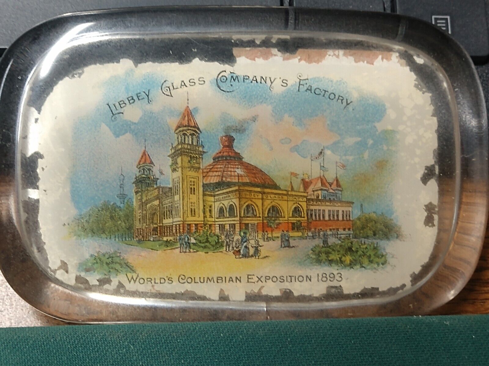 VINTAGE 1893 COLUMBIAN EXPOSITION LIBBEY GLASS COMPANYS FACTORY PAPER WEIGHT
