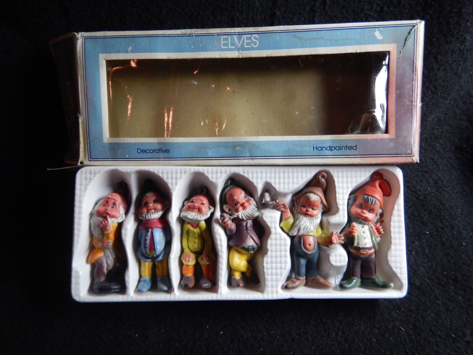 Vintage lot of Elves in original box Hong Kong hand painted Christmas Ornament