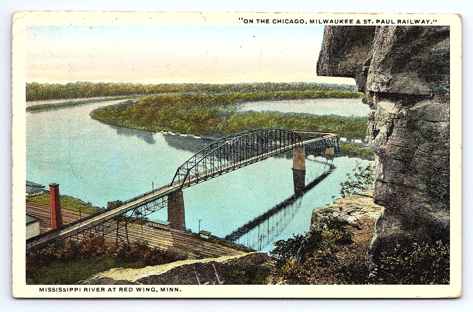 Postcard Mississippi River Red Wing Minnesota On Chicago Milwaukee St. Paul Rail