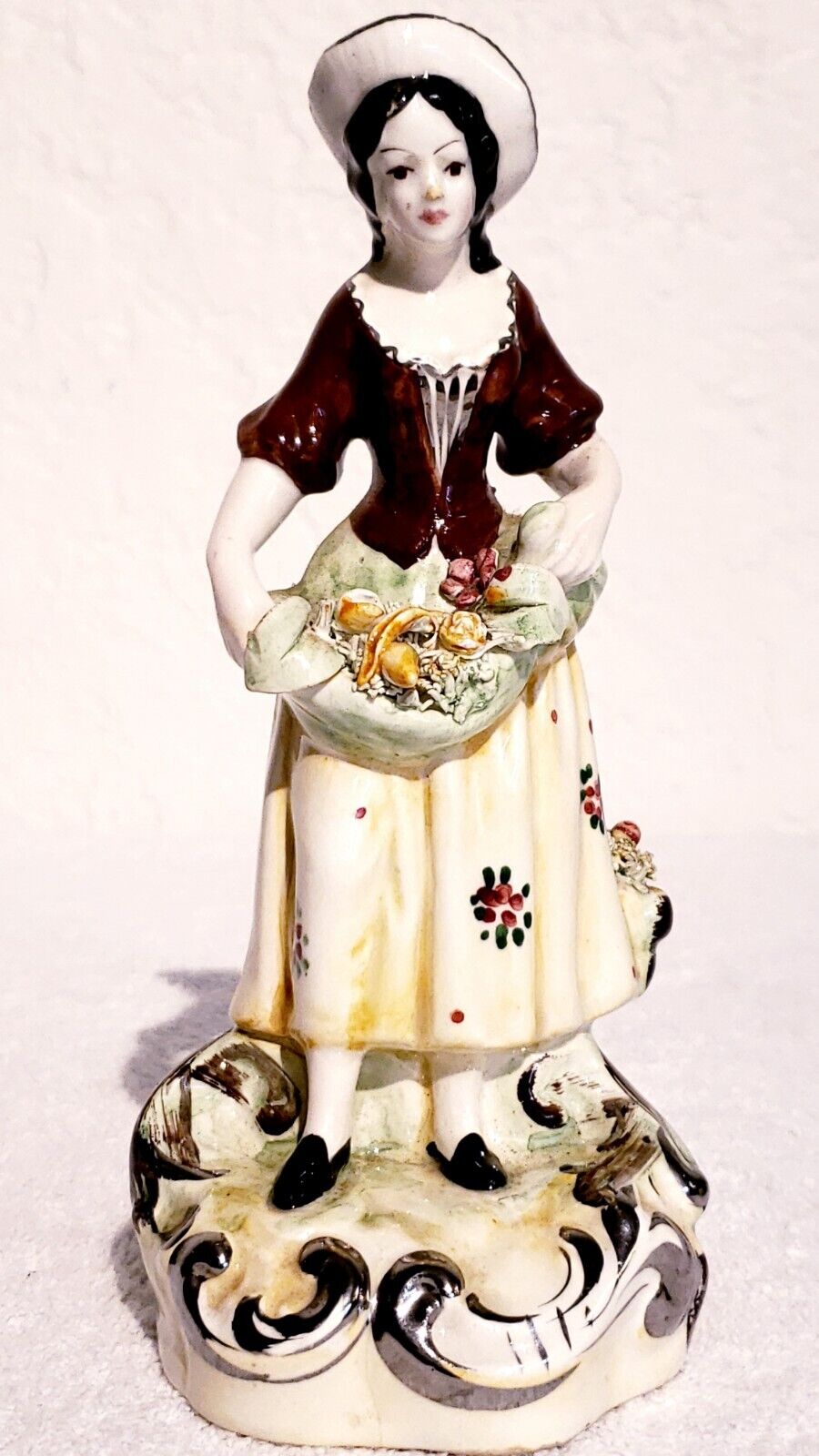 Rare Original Creation by KB Made in Italy Lady Holding a Fruit Basket  Figure. 