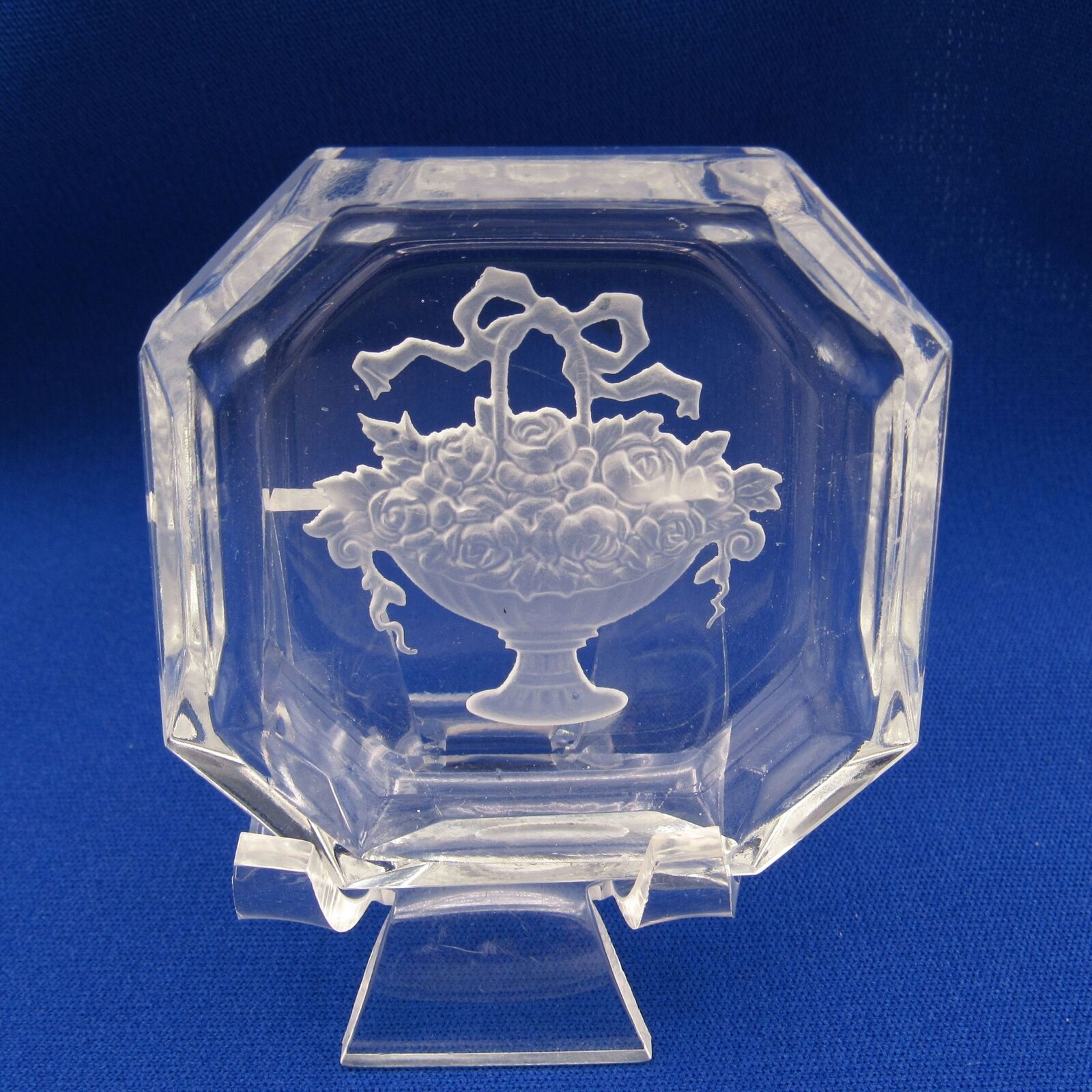 Antique Intaglio Glass Open Salt with Basket of Flowers